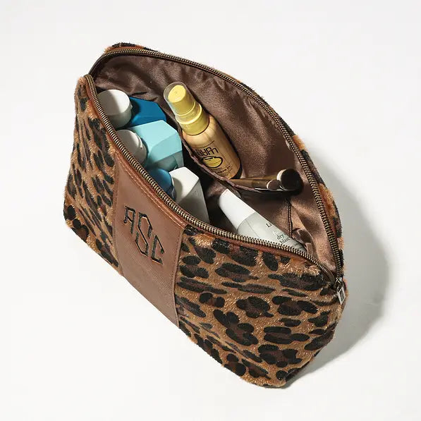 Monogrammed Leopard Cosmetic Case